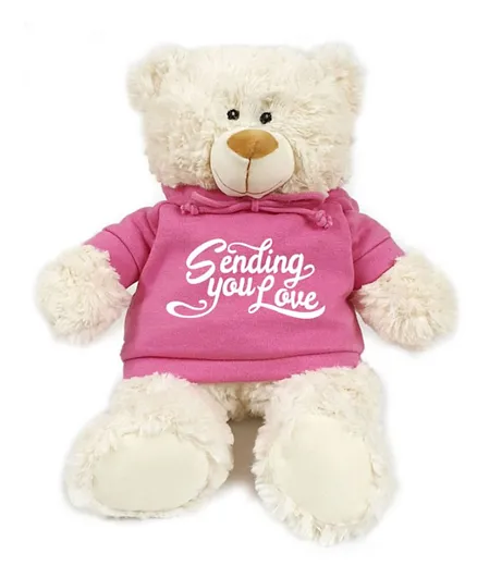 Fay Lawson Cream Bear with Sending You Love Print on Pink Hoodie - 38cm