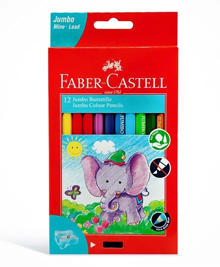 Faber Castell Jumbo Colour Pencils + Sharpener - Pack of 13