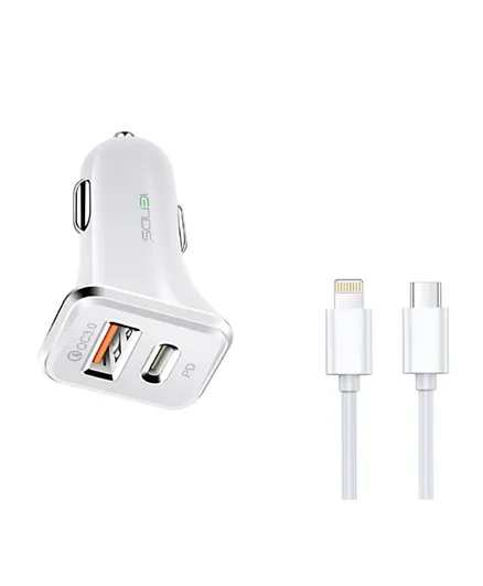 iEnds Dual Port Type-C Lightning Car Charger - White