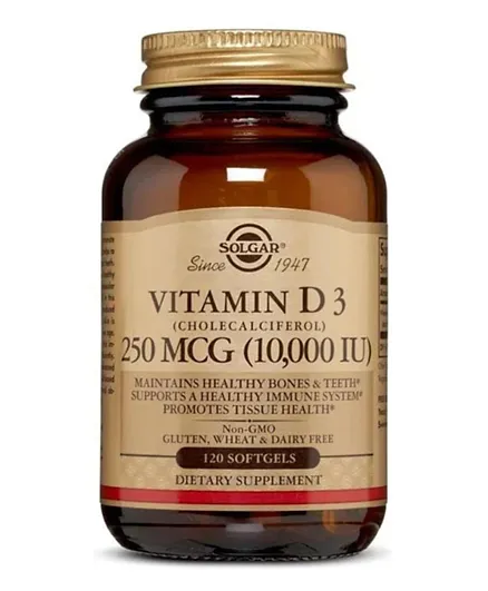 SOLGAR Vitamin D3 10000 IU Cholecalciferol Dietary Supplement - 120 Softgels