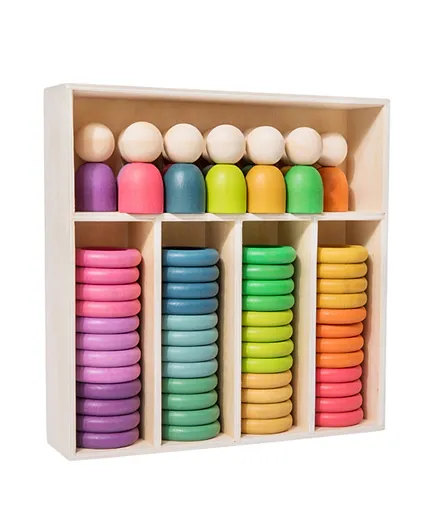 Factory Price Wooden Rainbow Stacking Sorting Toys with Rack - 60 Pieces