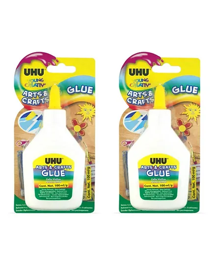 UHU Arts & Crafts White Glue Blister, Pack Of 2 - 100ml