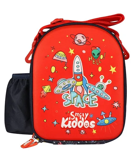 سمايلي كيدوز - حقيبة غداء صلبة بتصميم الفضاء - أحمر وأسود