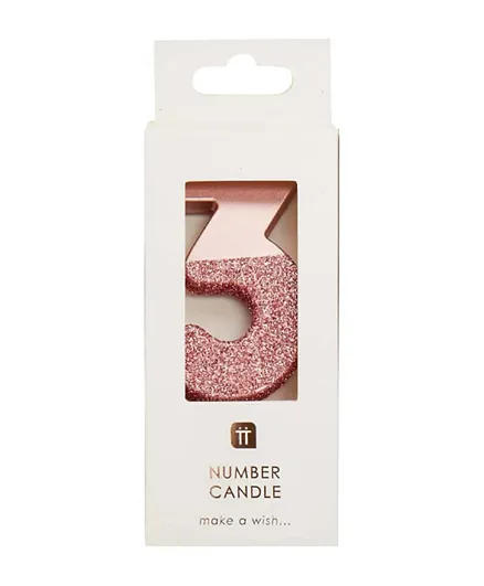 Talking Tables Glitter Number Candle 3 - Rose Gold