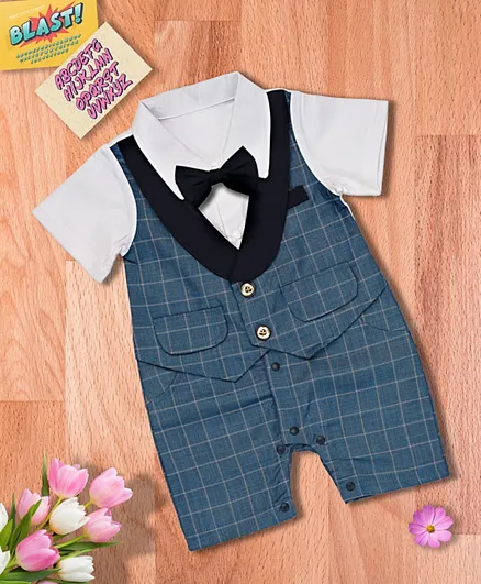 Babyqlo Tuxedo Style Romper with Bow - Blue