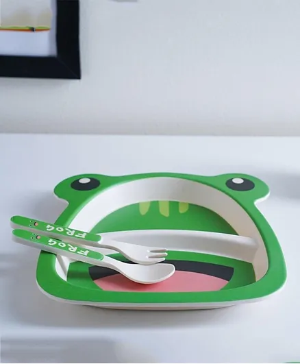 Pan Emirates Frog 3 Piece Bamboo Tableware Set - Green