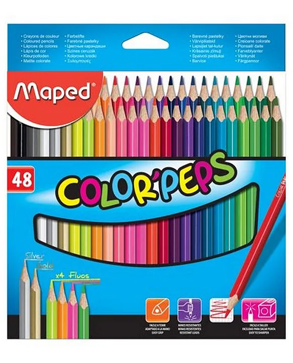 Maped Color'Peps Triangular Colored Pencils, Assorted Colors, 48