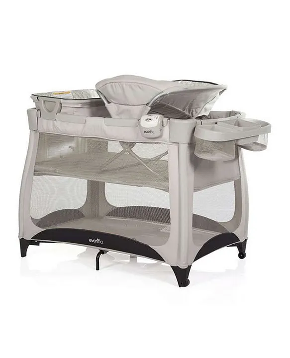 Evenflo Vill4 4 in 1 Convertible Playard with Napper Bassinet Changing Station Security Portability for Newborns Infants Grey