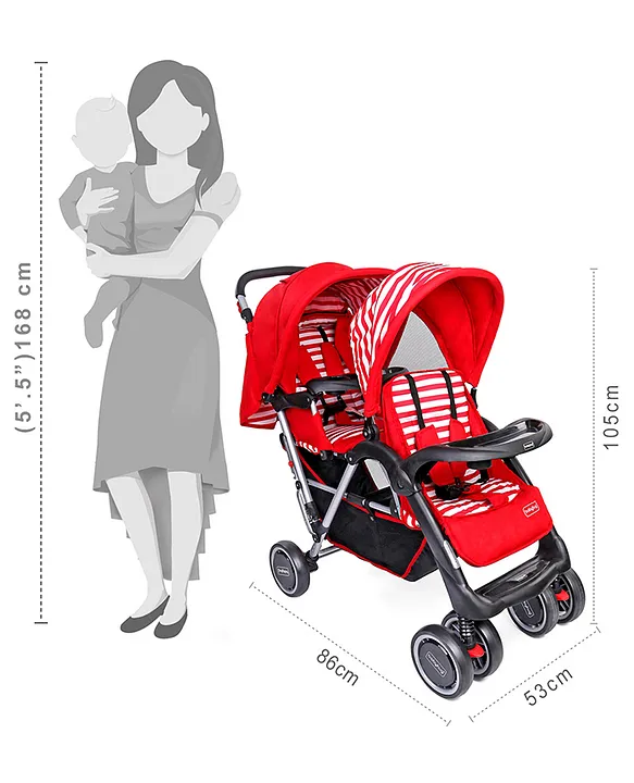 Babyhug Easy Foldable Twin Stroller With Adjustable Leg Rest and Reversible Handle Red Online in Oman Buy at Best Price from FirstCry.om 1023552