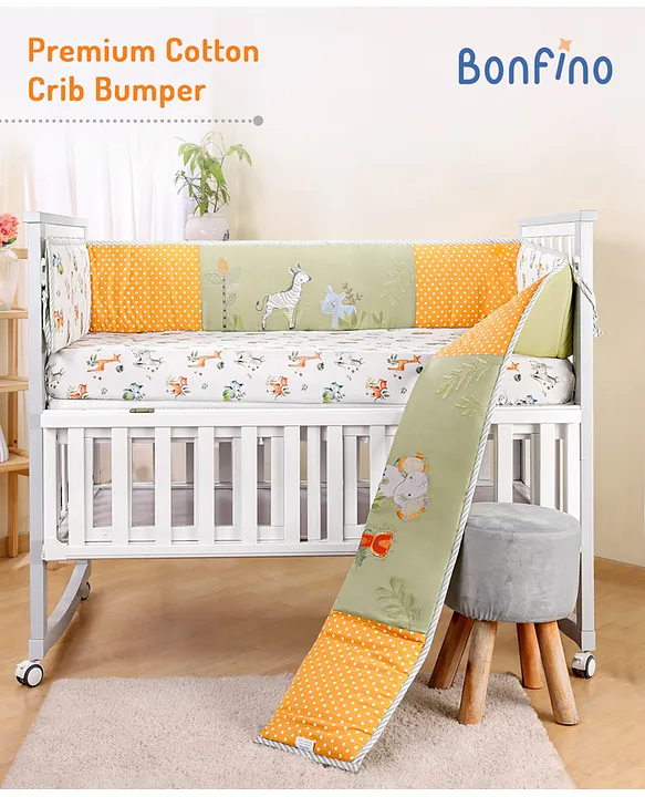 Buy Bonfino Organic Cotton Crib Bumper Cupcake Print Orange Green Hypoallergenic GOTS Certified Machine Washable 024m for Both 0 24Months Online in UAE Shop at FirstCry.ae 11856055