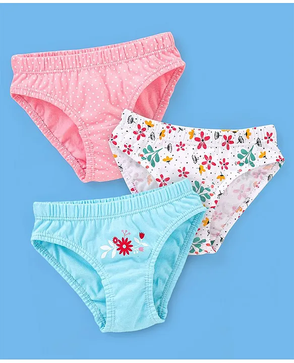 Babyhug 100 Cotton Floral Printed Panties Pack Of 3 Blue Pink White