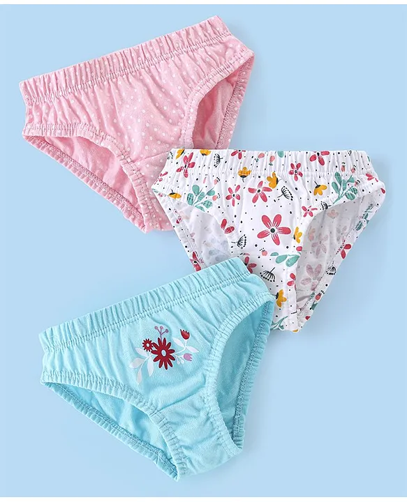 Buy Babyhug 100 Cotton Panties Dot Floral Print Pack of 3 Pink