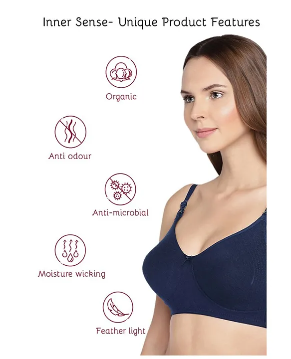 Inner Sense Organic Cotton Antimicrobial Soft Feeding bra - Navy