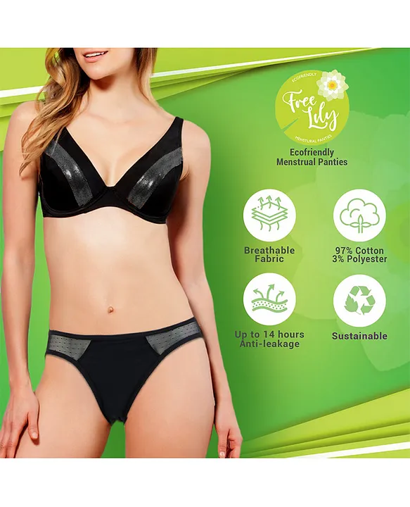 Free Lily Lace Reusable Perioud Menstrual Underwear Black