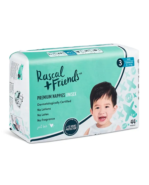 Rascal + Friends Nappies, Crawler, Size 3, 6-11kg, 44pk : : Baby  Products