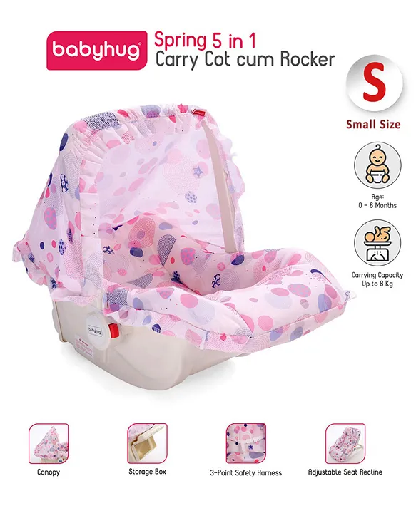 Babyhug 5in1 Carry Cot Rocker with Mosquito Net Storage Pink Newborn Comfort Up to 9M 12 Kg Limit Multiuse Safe Portable Online in UAE Buy at Best Price from FirstCry.ae