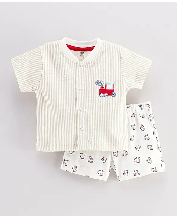Standard Øl regnskyl Buy ToffyHouse Half Sleeves Stripe Tee & Shorts Train Engine Embroidery Off  White Beige for Boys (0-3Months) Online in Bahrain, Shop at FirstCry.bh -  3478444