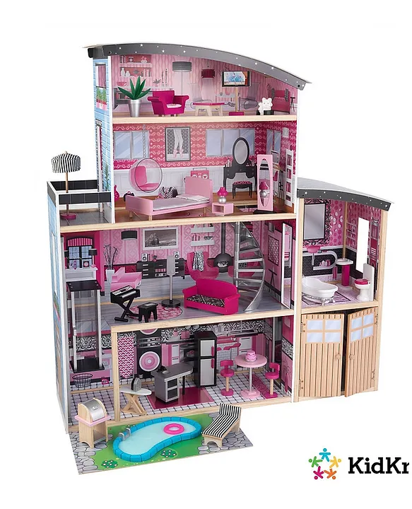 KidKraft Wooden Sparkle Mansion Dollhouse with Elevator Pool Accessories for Kids 3 Years 128x36x135cm Online UAE Buy Dolls and Dollhouses for 3 8Years at FirstCry.ae 3a930aeae6ca8