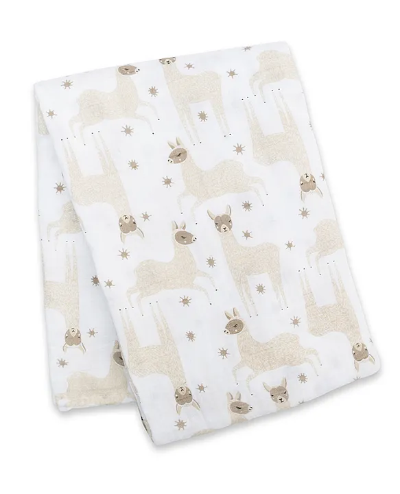 Buy Lulujo Baby Muslin Blanket Modern Llama White Brown for Both 0 3Months Online in Oman Shop at FirstCry.om 535edaebfab86