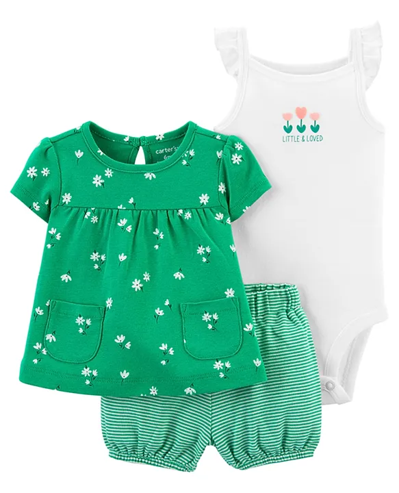 Buy Carters 3 Piece Floral Little Short Set Green for Girls (6-9Months)  Online in UAE, Shop at FirstCry.ae - 573b1ae894464
