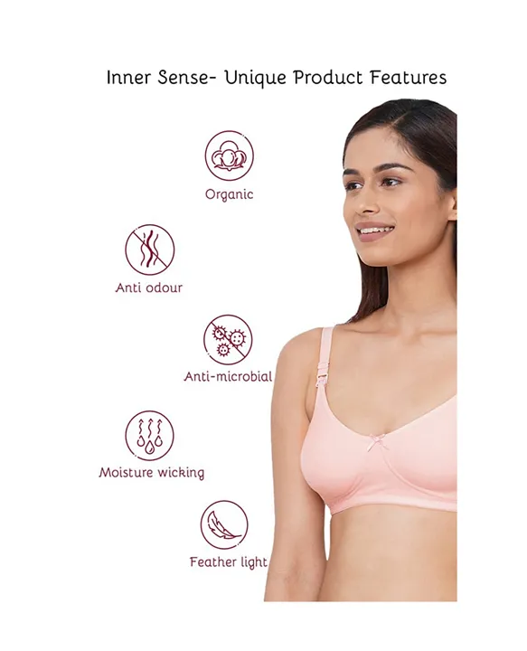 Inner Sense Women's Organic Cotton Antimicrobial Soft Nursing Bra - Pink  (40B)