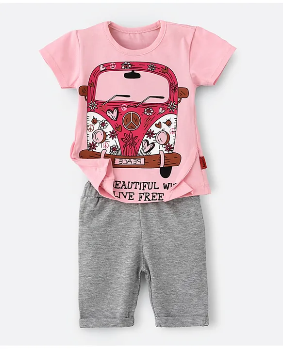 Buy Babyqlo Beautiful Bus Printed TShirt & Shorts Set Pink for Girls  (18-24Months) Online in Oman, Shop at  - 7b694aefdb057