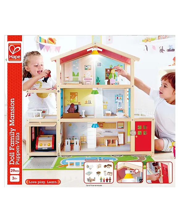 Wooden mansion dollhouse with online accessories