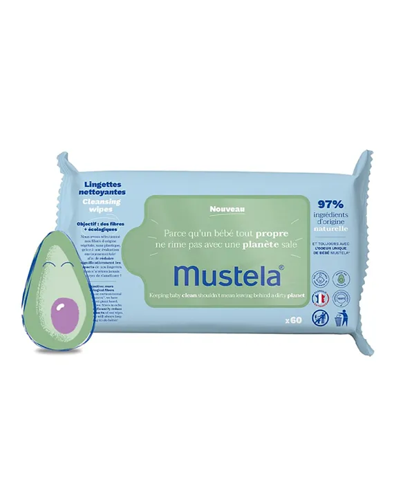 Mustela Bebe Cleansing Wipes - Lingettes nettoyantes pour bébés, 60 pcs