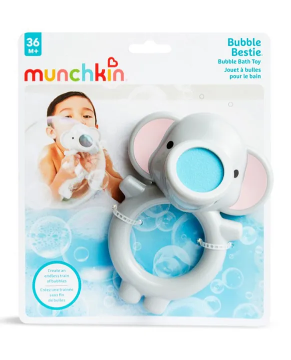 Munchkin Elephant Bubble Bestie Bath Toy Grey Blows Bubbles for Toddlers 36M Safe Fun Bath Time Companion