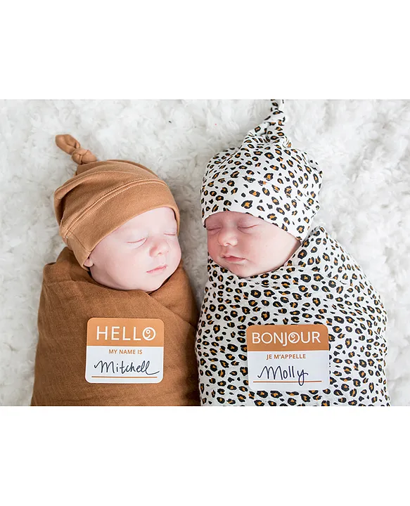 Buy Lulujo Baby Hello World Newborn Swaddle Knot Hat Set Soft Bamboo Cotton 04M PhotoReady Tan Gift Pack for Both 0 4Months Online in UAE Shop at FirstCry.ae cc7daae7440c8