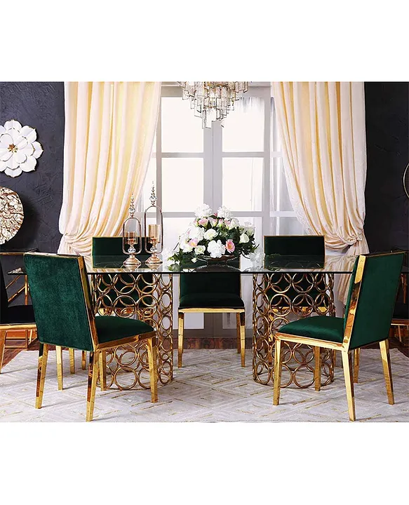 Golden dining table deals set