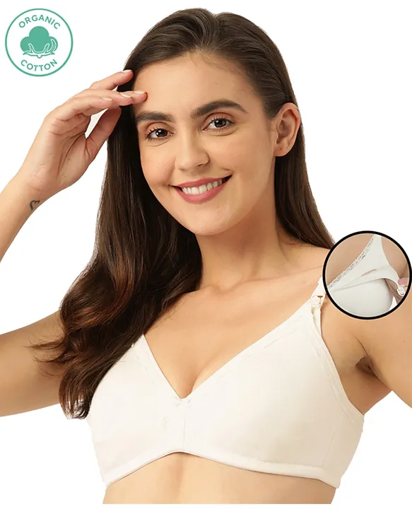 Buy Inner Sense Organic Cotton Antimicrobial Laced Nursing Bra Pack of 2 -  White online