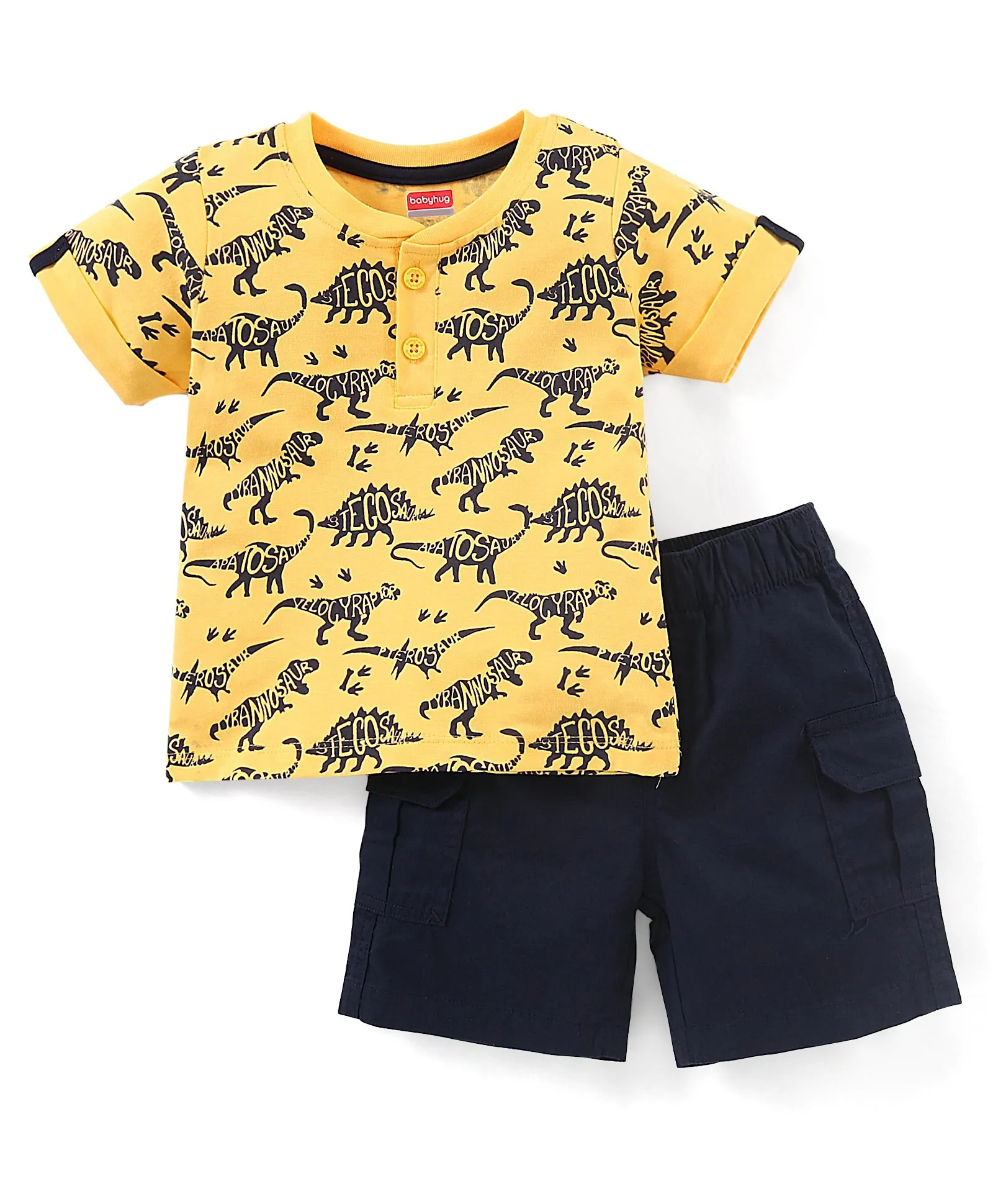Buy Babyhug 100% Cotton Woven Half Sleeves T-Shirt & Shorts Set Dino ...
