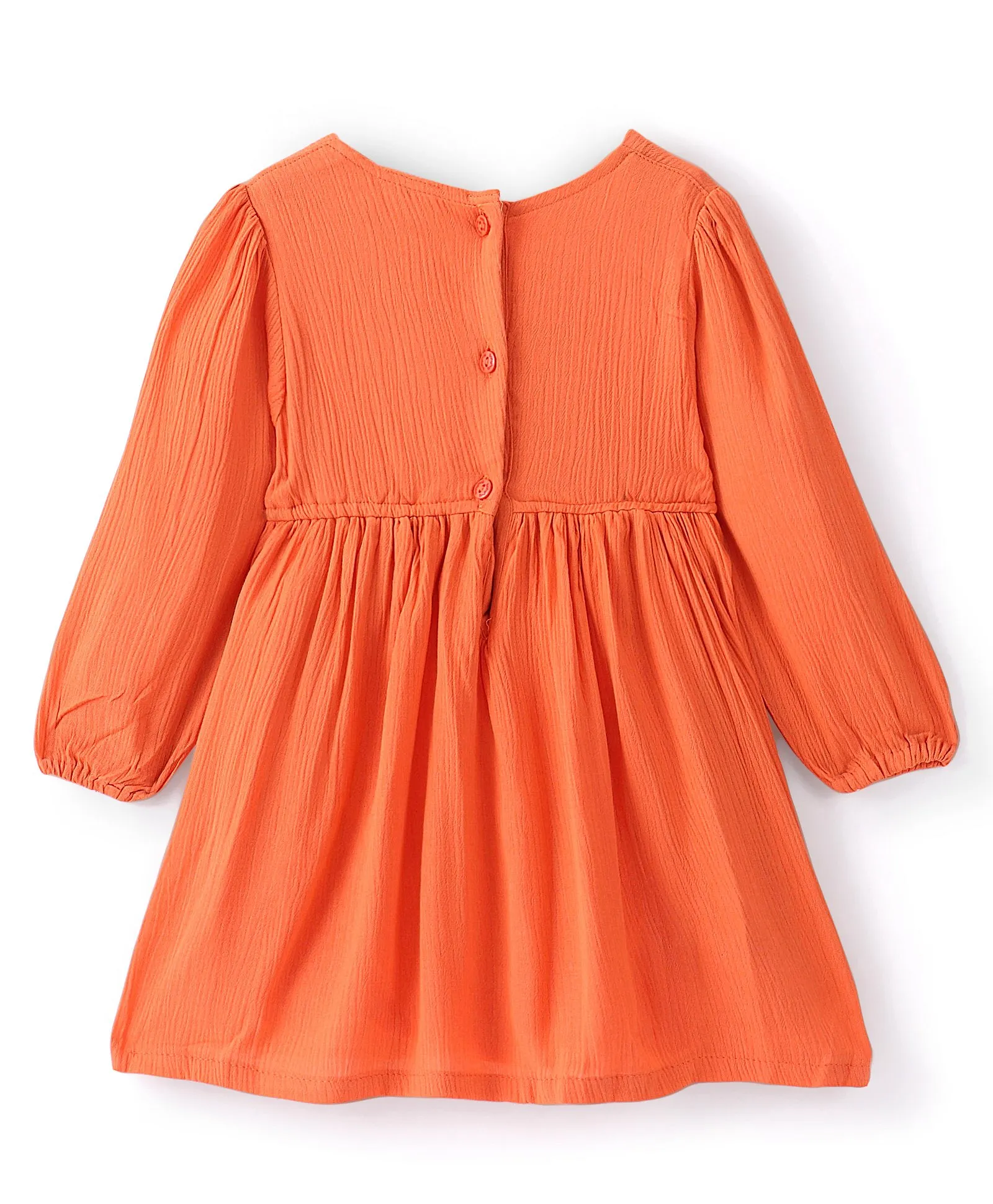 Babyhug Cotton Knit Full Sleeves Floral Embroidery Frock - Orange ...