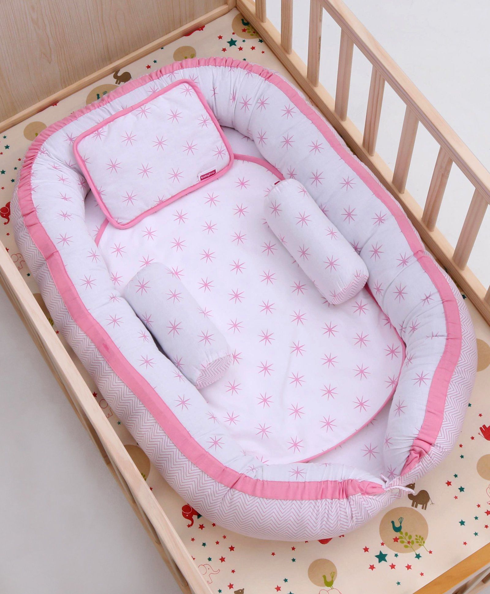 Babyhug Premium Baby Nest 4 Piece Bedding Set Asterisk Print - Pink ...