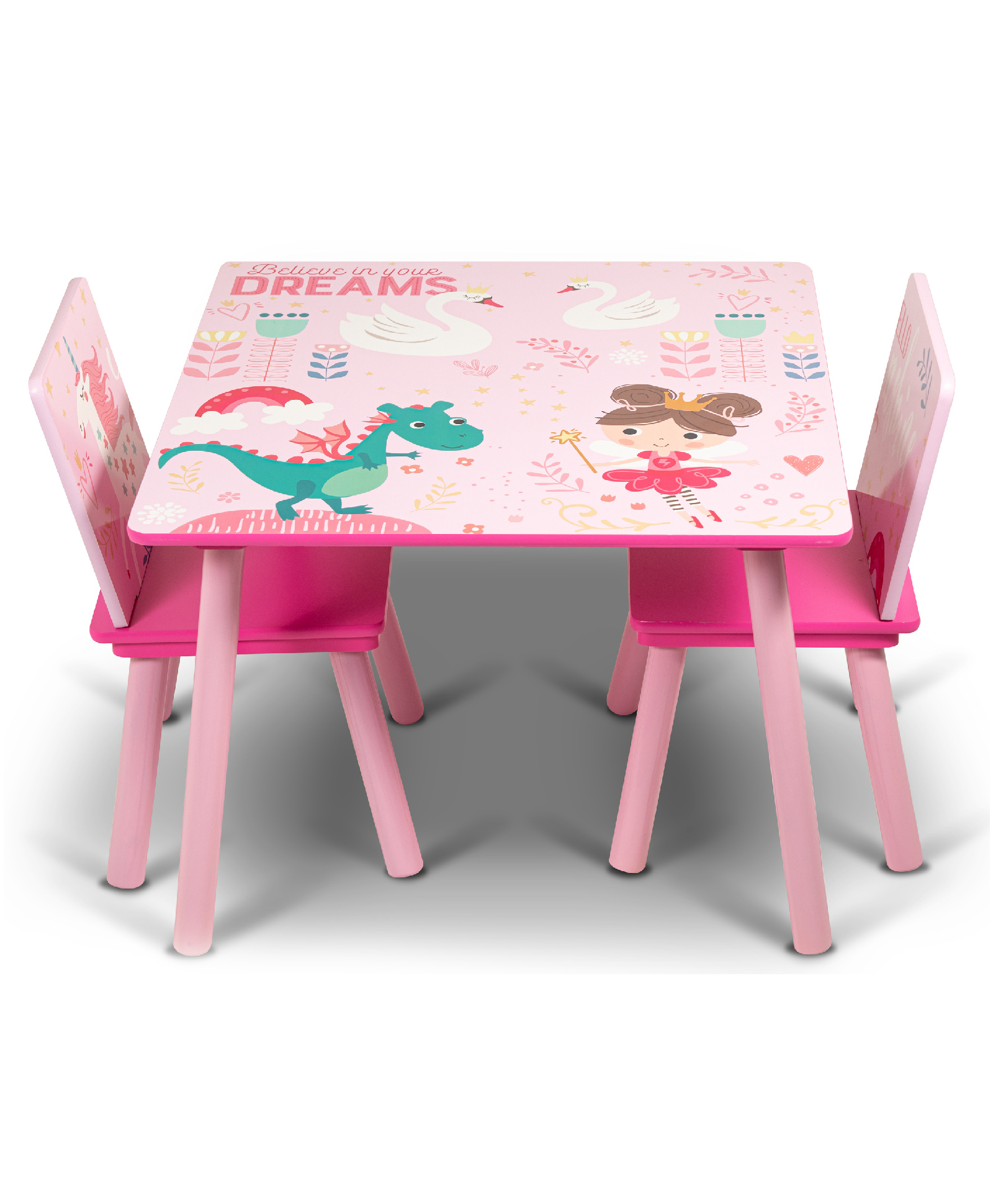 Home Canvas Sunshine Unicorn Design Kids Wooden Table and Chair Set Pink Online in UAE, Buy at